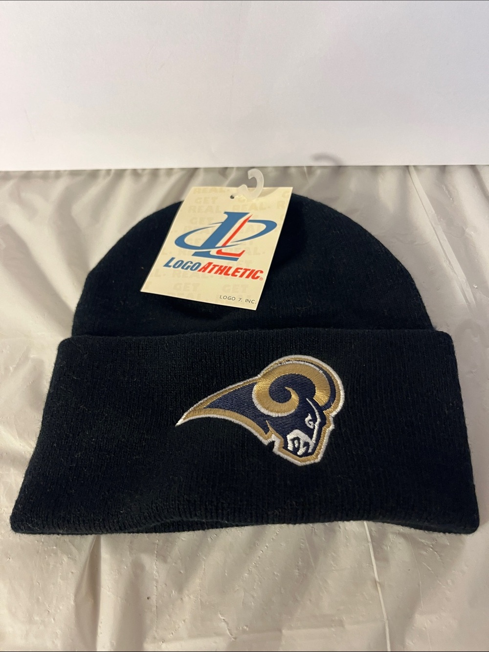 Vintage Logo Athletic Black Beanie with Rams Embroidered Logo
